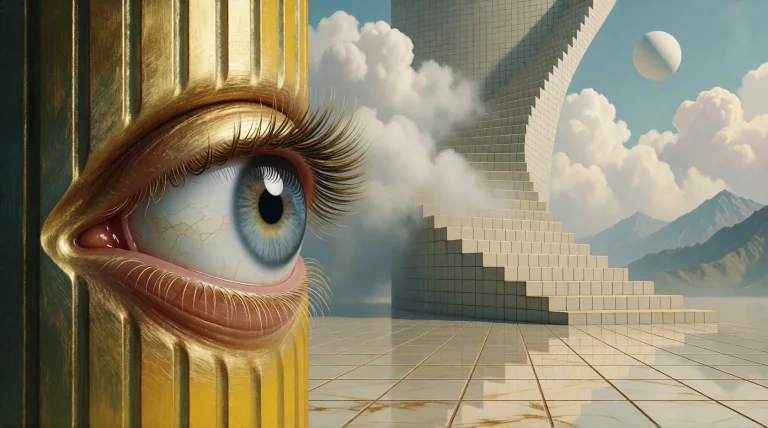 A Surreal Digital Illustration Featuring A Massive Human Eye...