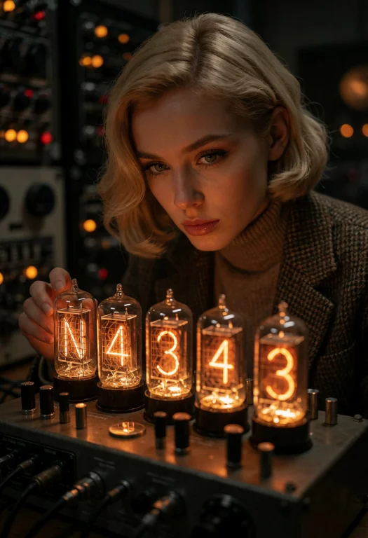 Cassette Futurism, A Gorgeous Woman With A Blonde Bob Examin...