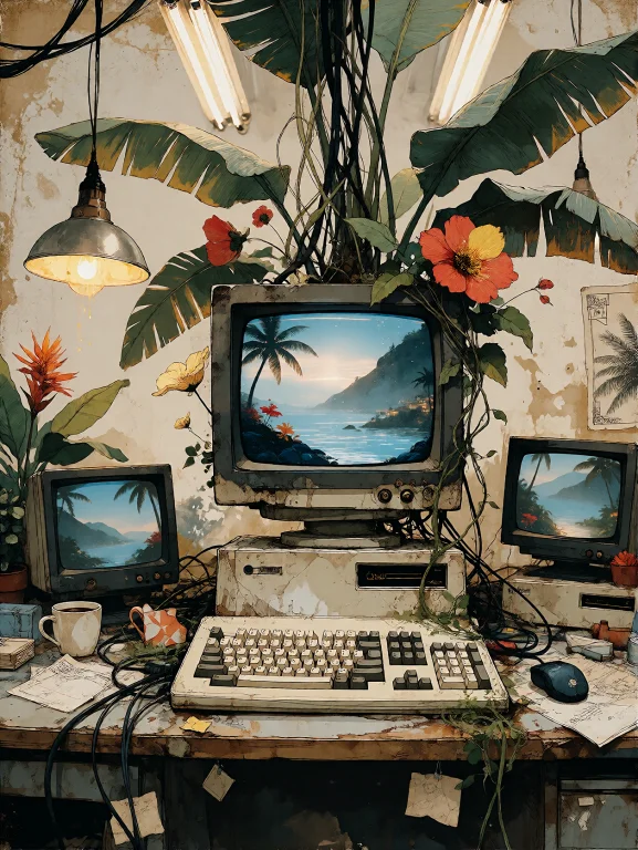 A Surreal Collage Of An Abandoned 1970s Computer Laboratory...