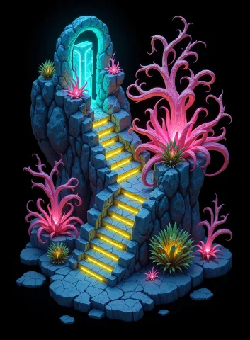 Hyperrealistic Art Concept Art 2 D Mobile Game Asset Is An I... — FLUX AI Prompt: hyperrealistic art "concept art 2 d mobile game asset is an isometric staircase...
