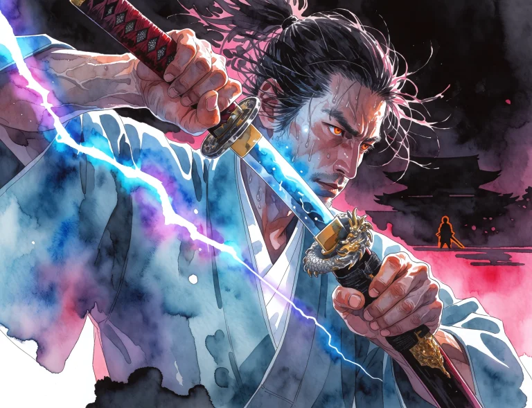 Tight Three-quarter Portrait Of One Samurai At The Moment Hi...