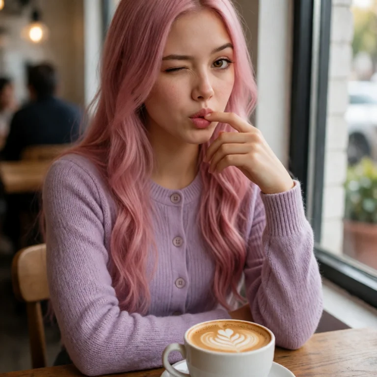 Ainara, Pink Hair, Sitting At A Window Table In A Silver Lak...