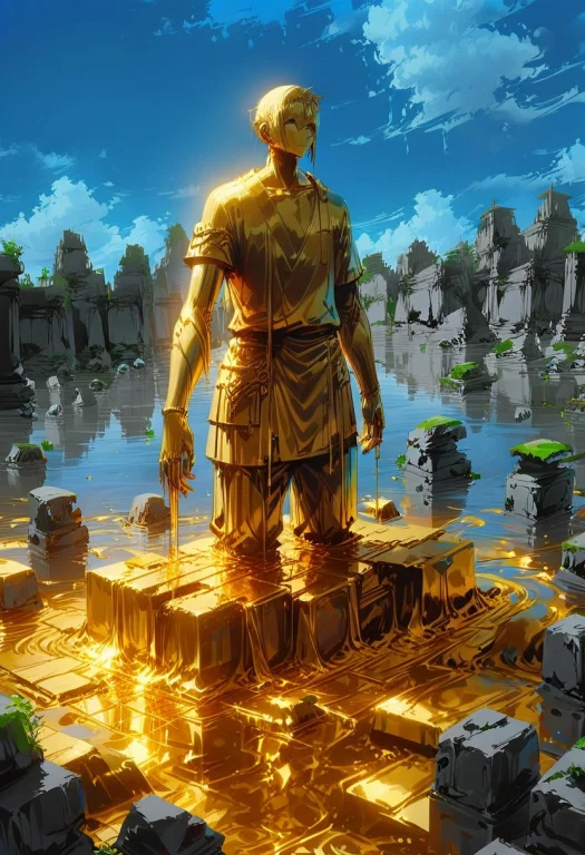 No Human ,blue Sky, Building Made Of Gold, Liquidgoldmorph,...