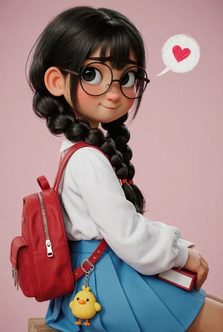 Hairstyle Her Hair Is Low And Braided In Pigtails With Dark... — Stable Diffusion AI Prompt: Hairstyle: Her hair is low and braided in pigtails with dark black hair tied dow...