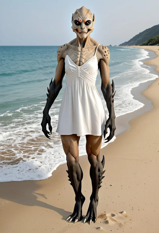 Photorealistic, A Female Turian1.2 Wearing A White Sundress...