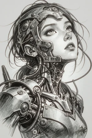 This Is A Highly Detailed, Monochromatic Pencil Or Charcoal... — Stable Diffusion AI Prompt: This is a highly detailed, monochromatic pencil or charcoal sketch of a humanoid...