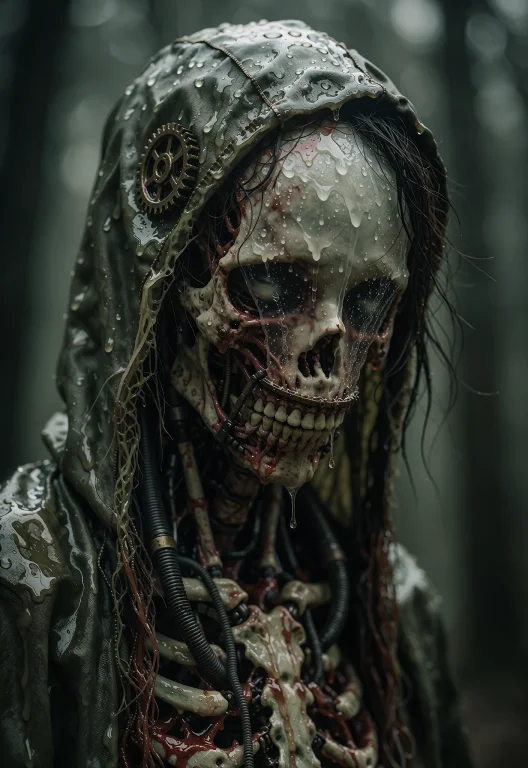 This Is A Dystopian Scene With A Dark, Eerie Atmosphere. The...