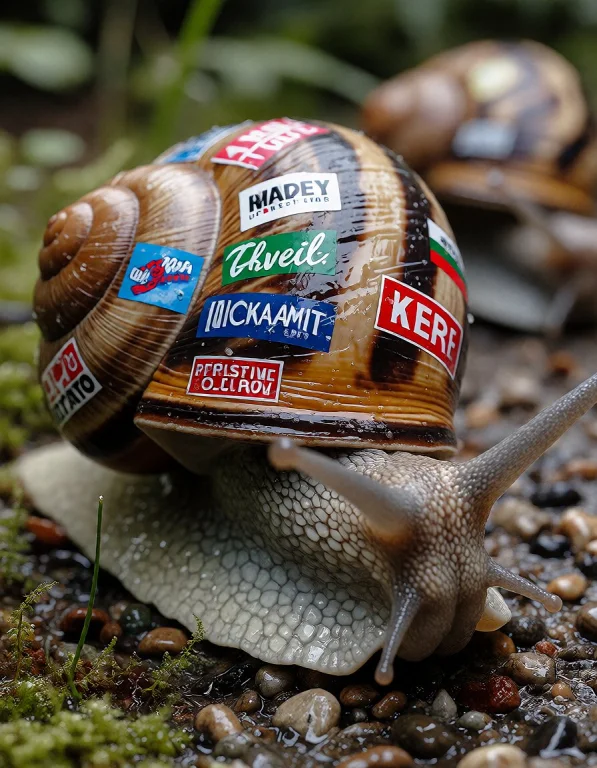 A Fanciful Depiction Of Racing Snails. The Snails Are Covere...