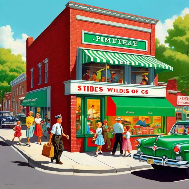 Sfw. A Cheerful, Bustling 1950s Urban Daytime Street Scene I...