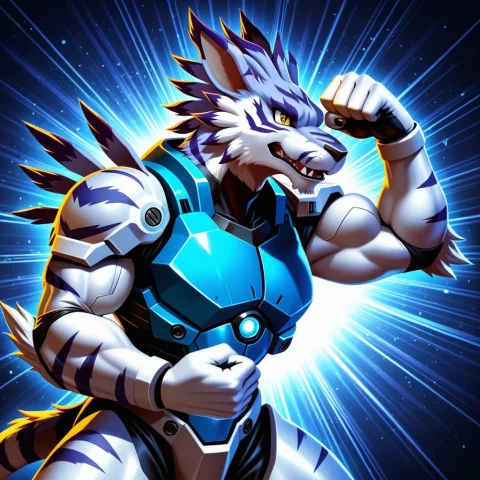 Garurumon, Anthro, Furry, Solo, Male, No Humans, Beautiful F... — Stable Diffusion AI Prompt: Garurumon, anthro, furry, solo, male, no humans, beautiful face, beautiful eyes,...