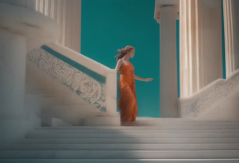 A Greek Goddess Descending A Marble Stair, F1.8 Aperture, Cl...