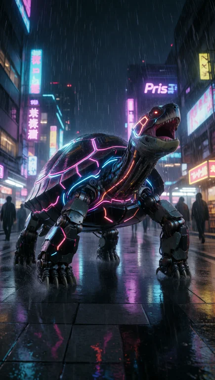 A Massive Biomechanical Turtle With A Glossy Black Armored S...