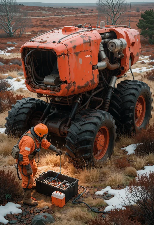 The Image Is A Digital Futuristic, Orange-red Spaceship-like...
