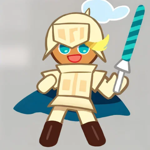 Knight Cookie, No Nose, Golden Tan Skin, Turquoise-blue Eyes... — Stable Diffusion AI Prompt: knight cookie, no nose, golden tan skin, turquoise-blue eyes, rosy red lips, sma...