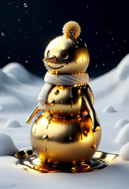 Liquidgoldmorph, A Tiny Snowman Standing Alone In A Dark Sno...