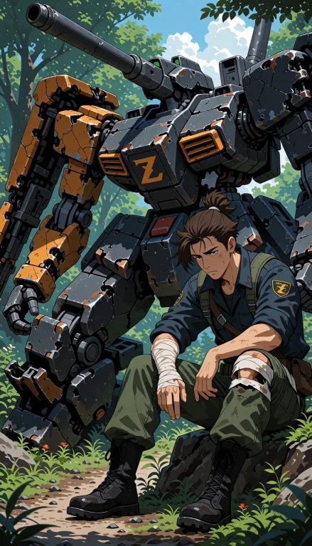 Digital Artwork Depicting A Weary Soldier With Brown Hair In...