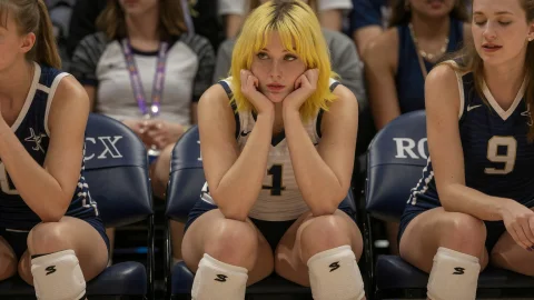 A Candid Shot Of A Busty European Woman With Yellow Shaggy L... — Stable Diffusion AI Prompt: A candid shot of a busty european woman with yellow shaggy lob with bangs on a b...