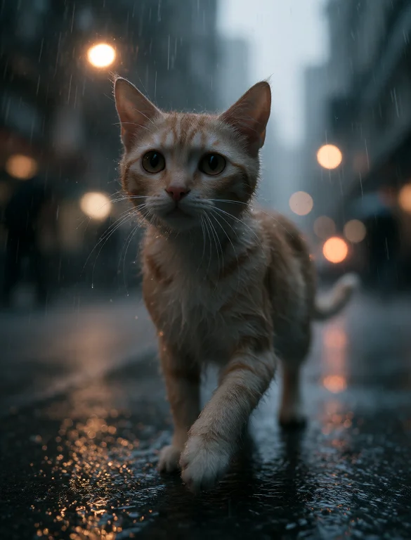 A Stray Cat With Pale Orange Fur And A White Underbelly Stan...