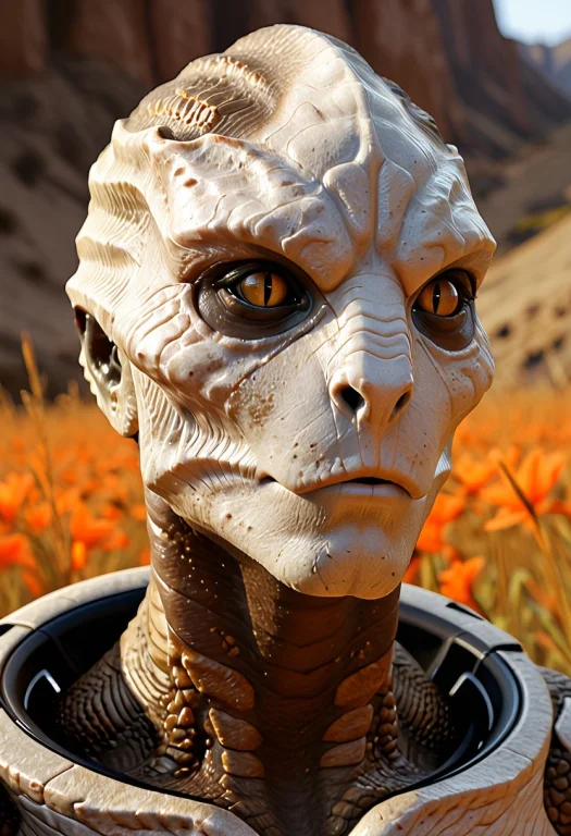 Photorealistic, Medium Shot, A Female Turian1.2. Alien, Dark...