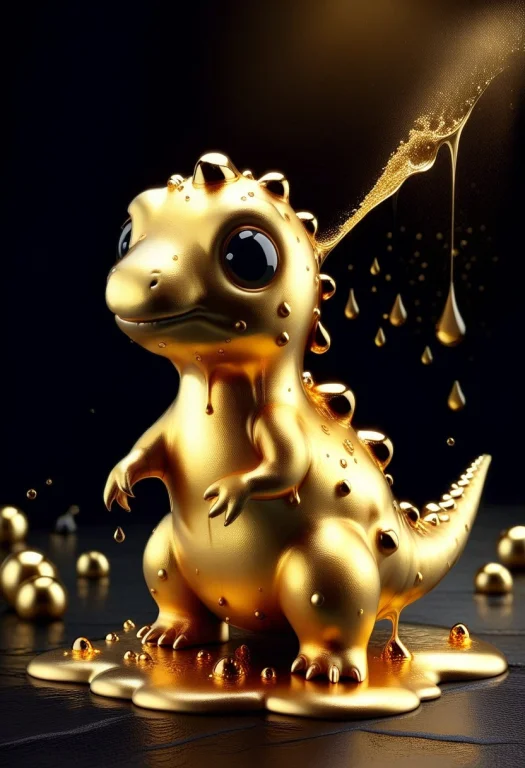 Liquidgoldmorph, A Tiny Chubby Dinosaur Plushie Standing On...