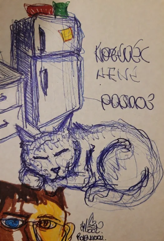 2kd00dl3,a Sketch Done With A Blue Pen And Colored Markers....