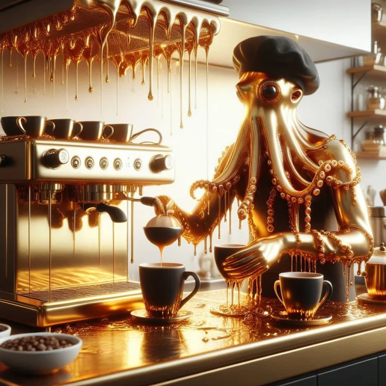 Liquidgoldmorph, Dripping Octopus Barista Wearing A Beret, P...