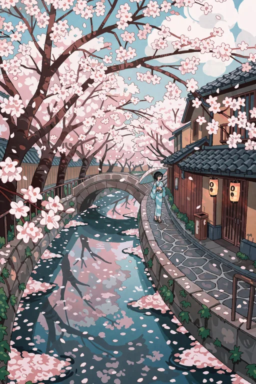 This Carlesdalmau Style Illustration Depicts A Tranquil Cana...