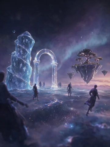 The Image Is A Vertical Realistic Illustration Of A Dreamwor... — Stable Diffusion AI Prompt: The image is a vertical realistic illustration of a dreamworld in purple and blu...