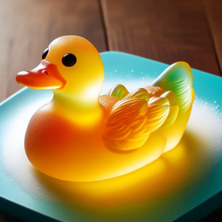 A Funny Translucent Lemon-yellow Gummy Duck With A Huge, Vis...