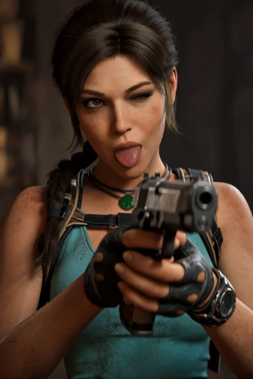 This Photograph Depicts Lara Croft, Portrait Lookinf At View...