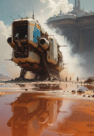 This Is A Post-apocalyptic Scene. The Central Focus Is A Lar... — Stable Diffusion AI Prompt: This is a post-apocalyptic scene. The central focus is a large, industrial-style...