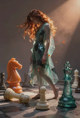 A Single, Enigmatic Woman Stands In Three-quarter Profile, H... — Stable Diffusion AI Prompt: A single, enigmatic woman stands in three-quarter profile, her head bowed in qui...