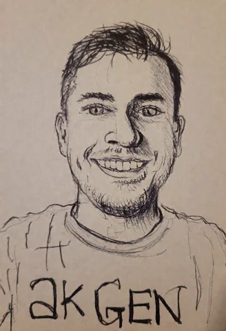 2kd00dl3,drawing Of A Close-up Of A Smiling Man. He Is Weari... — Stable Diffusion AI Prompt: 2kD00DL3,Drawing of a close-up of a smiling man. He is wearing a T-shirt with th...