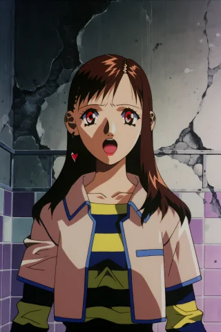 Anime Style, Sawa Type-2, 1girl, Solo, Brown Hair, Long Hair... — Stable Diffusion AI Prompt: Anime Style, Sawa \(Type-2\), 1girl, solo, brown hair, long hair, earrings, tile...