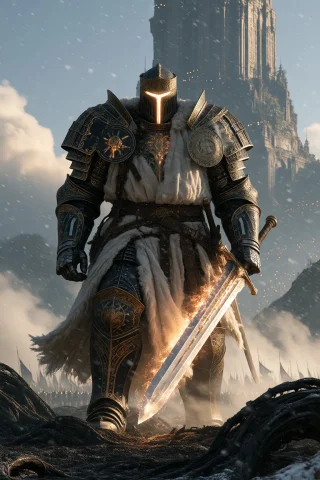 Midjourney A Full Body Shot Of A Massive Warrior In Ornate,... — Stable Diffusion AI Prompt: midjourney a full body shot of a massive warrior in ornate, heavy white and blac...