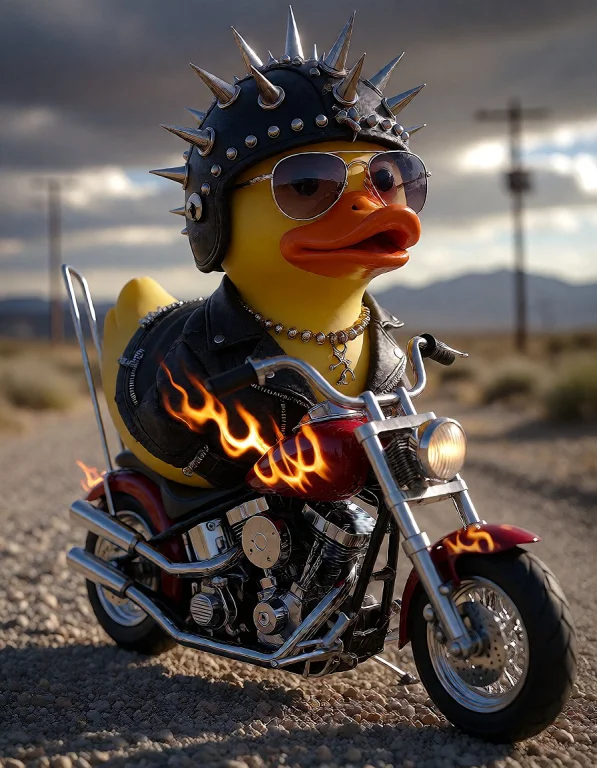 A Rebellious Rubber Duck Wearing A Leather Jacket, Spiked He...