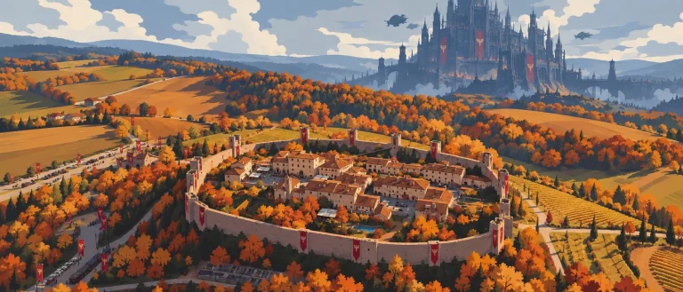 Remix Image In Flat Colors. Scene Takes Place During Autumn