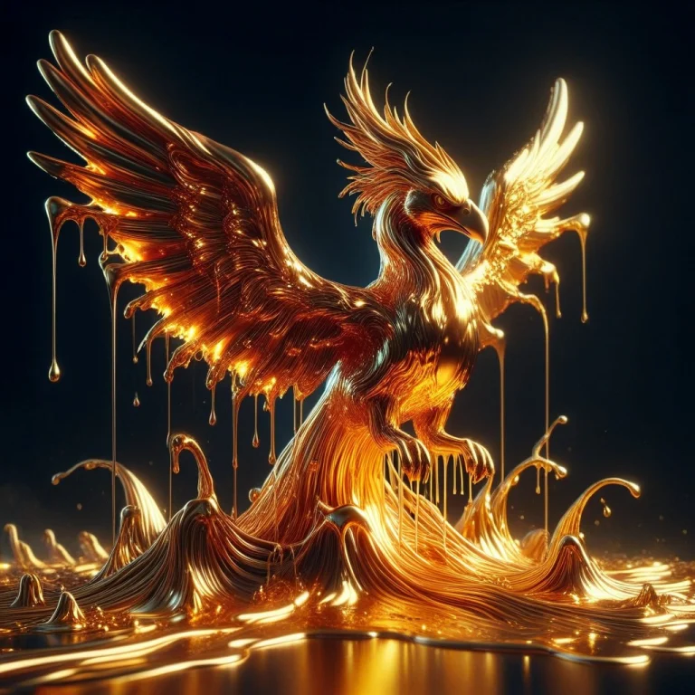 Liquidgoldmorph, Dripping Phoenix With Melting Wings, Riding...