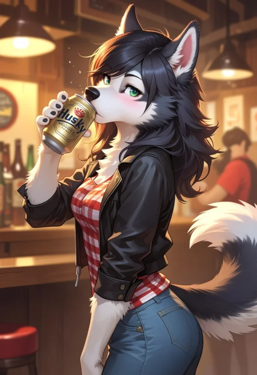 Husky, 2008, Traditional Art, Side View, Anthro Female Husky...