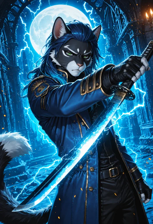 Katr0ug1, Anthropomorphic Cat, Anthro, Male, Black Fur, Whit...