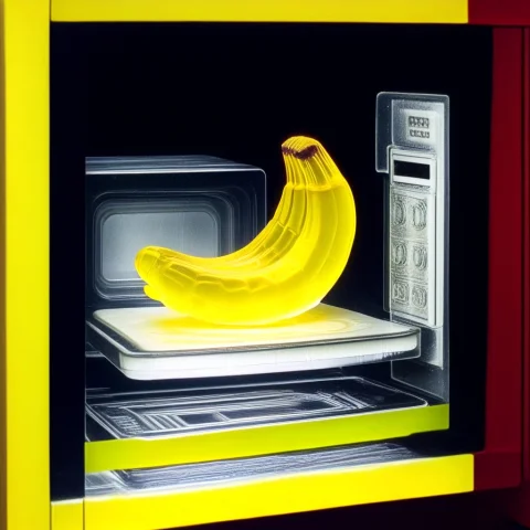 All In The Microwave,half Of The Banana Is Made Of Gummystyl... — SDXL AI Prompt: (all in the microwave)),((Half of the banana is made of GummyStyle),((the banana...