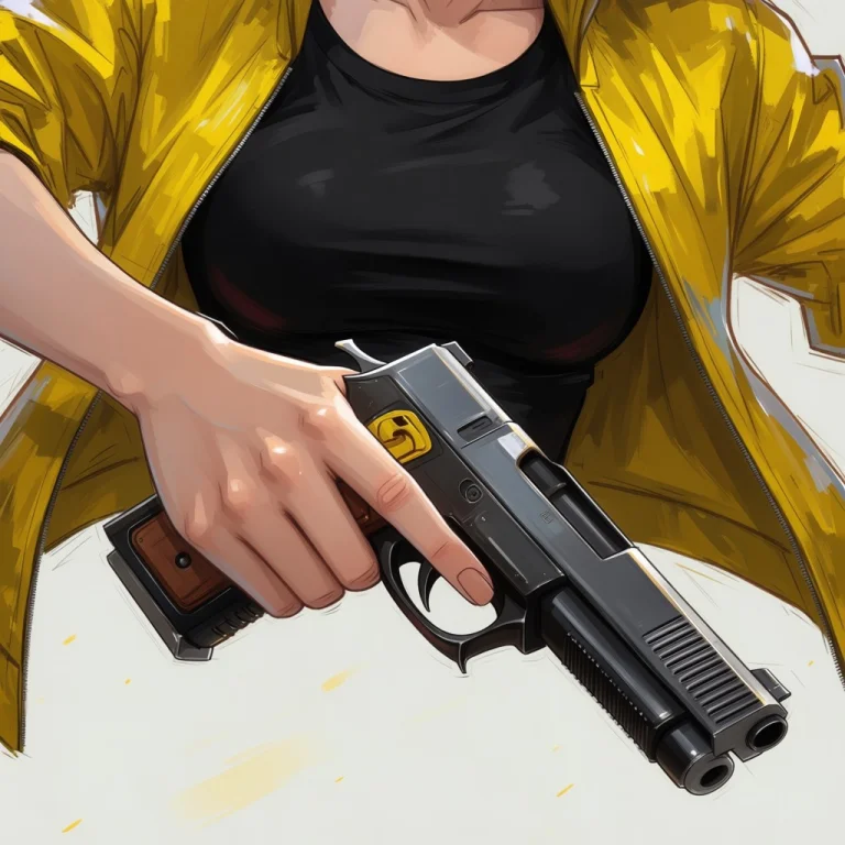 A Woman Makes A Gun With Her Hand And Points Down It At The...