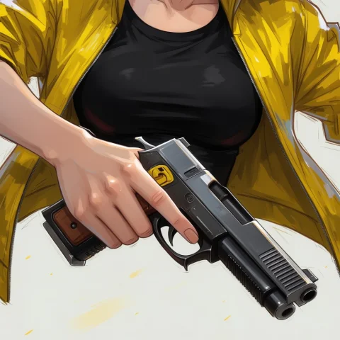A Woman Makes A Gun With Her Hand And Points Down It At The... — Stable Diffusion AI Prompt: A woman makes a gun with her hand and points down it at the viewer.