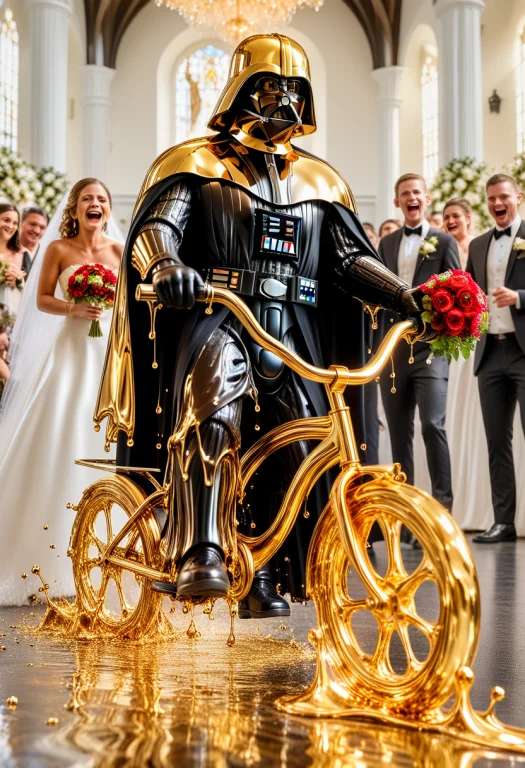 Hdr, 8k, Darth Vader Riding A Tiny Bicycle Through A Wedding...