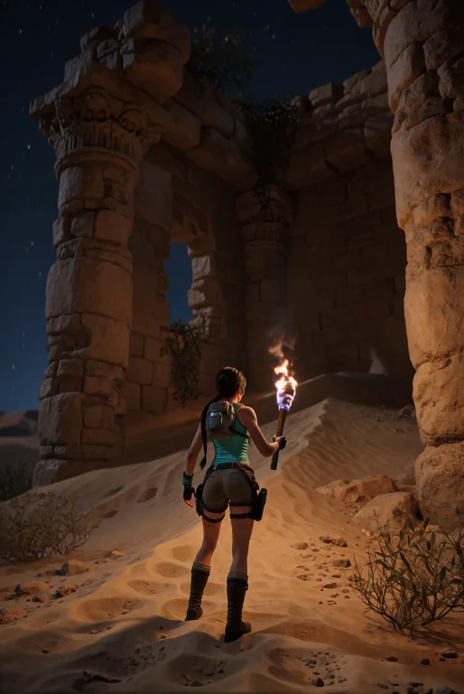 This Photograph Depicts Lara Croft, Stanind Insie Of A Giant...
