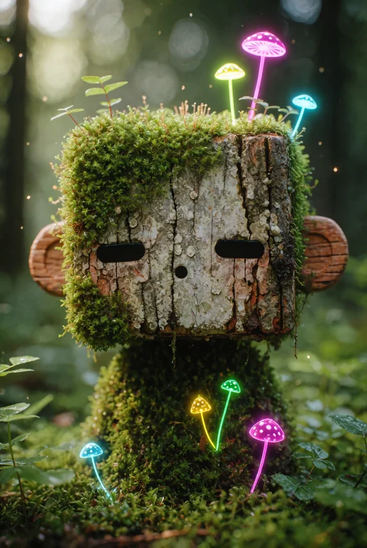 A Cute, Whimsical Forest Spirit Creature, Cuboid-shaped Head...