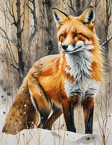An Expressive, Abstract-edge Watercolor Portrait Of A Red Fo... — SDXL AI Prompt: An expressive, abstract-edge watercolor portrait of a red fox stepping through a...