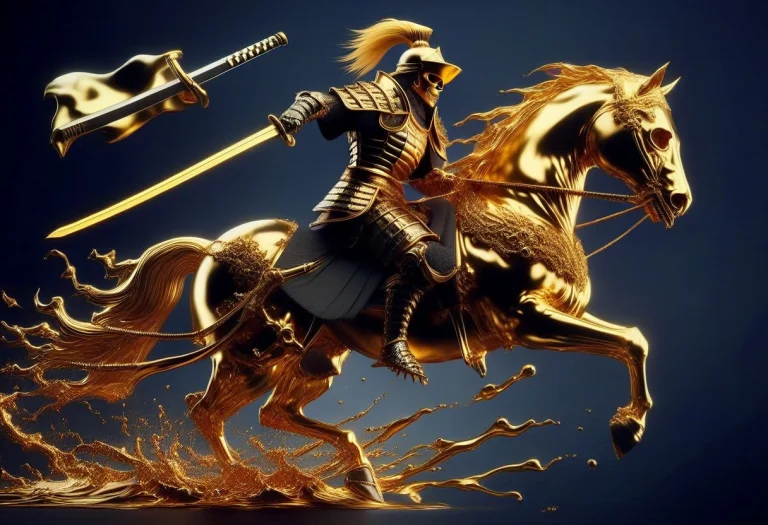 Liquidgoldmorph, Dripping,a Skull Warrior,golden Armor,japan...