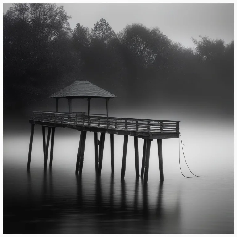 Masterpiece, Best Quality, A Fog-drowned Pier Stretching Int...