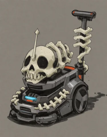 Stylized, Color Sketch, , Parts Decorated Like Bone Ghost Ka... — Stable Diffusion AI Prompt: stylized, color sketch, 掃地機器人, parts decorated like bone ghost kamanrider,